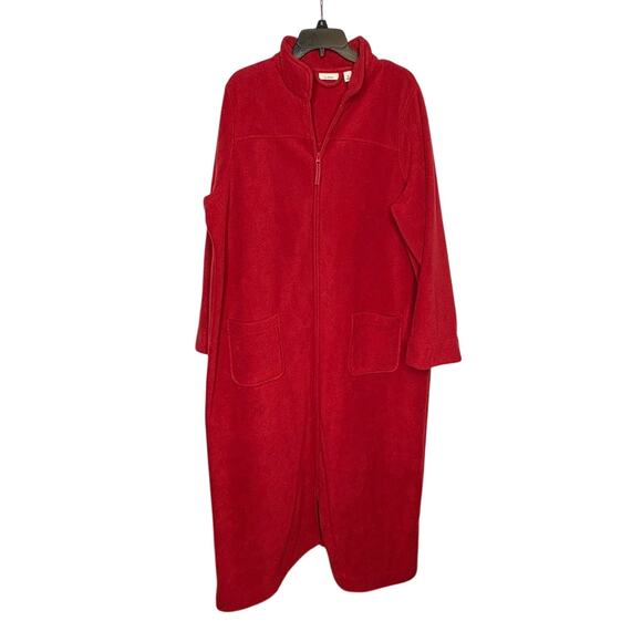 L.L. Bean Deep Red Full Robe Long Zip Up Fleece House Coat Loungewear Size 1XL